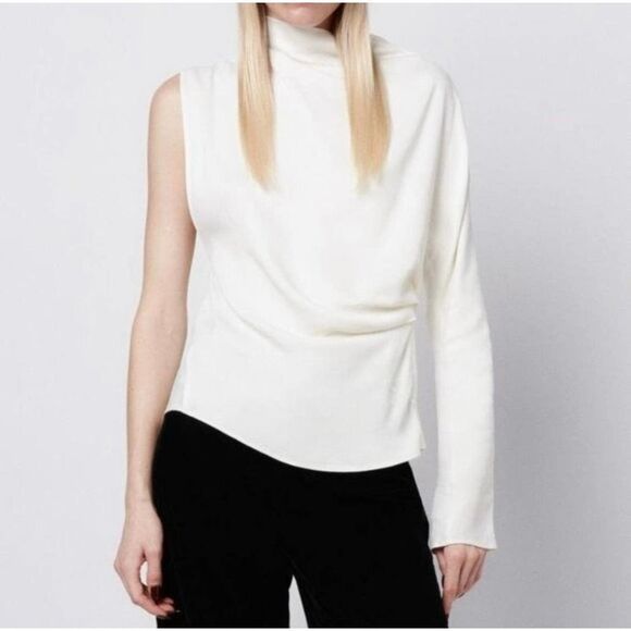 Zara EUC Limited Edition One Sleeve Blouse Top White Size M - Picture 4 of 12
